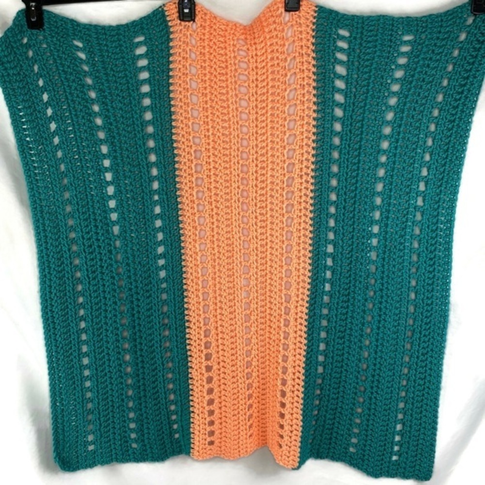 Handmade Crochet Baby Blanket Teal and Tangerine - Picture 2 of 4